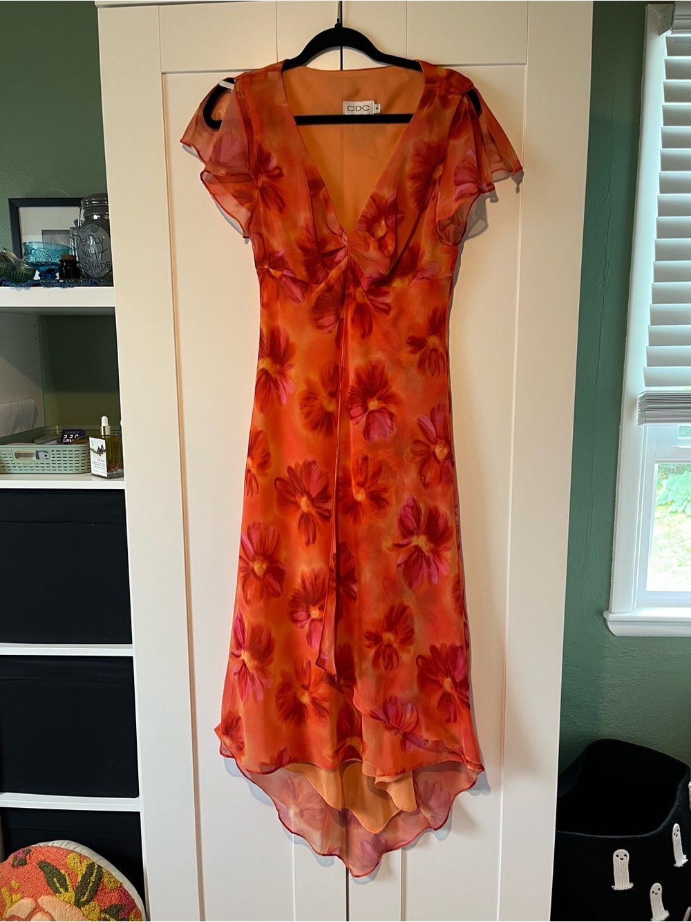 CDC Orange Floral High-Low Midi Dress